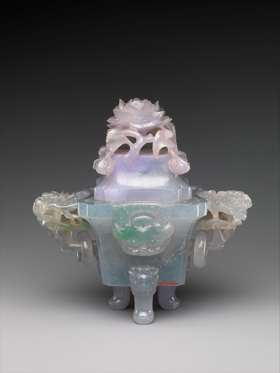 Incense burner in the shape of an archaic tripod (ding), Jade (jadeite), China