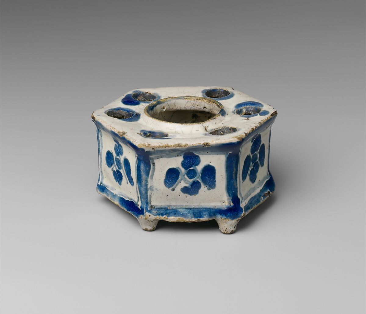Inkwell, Tin-glazed earthenware, Mexican