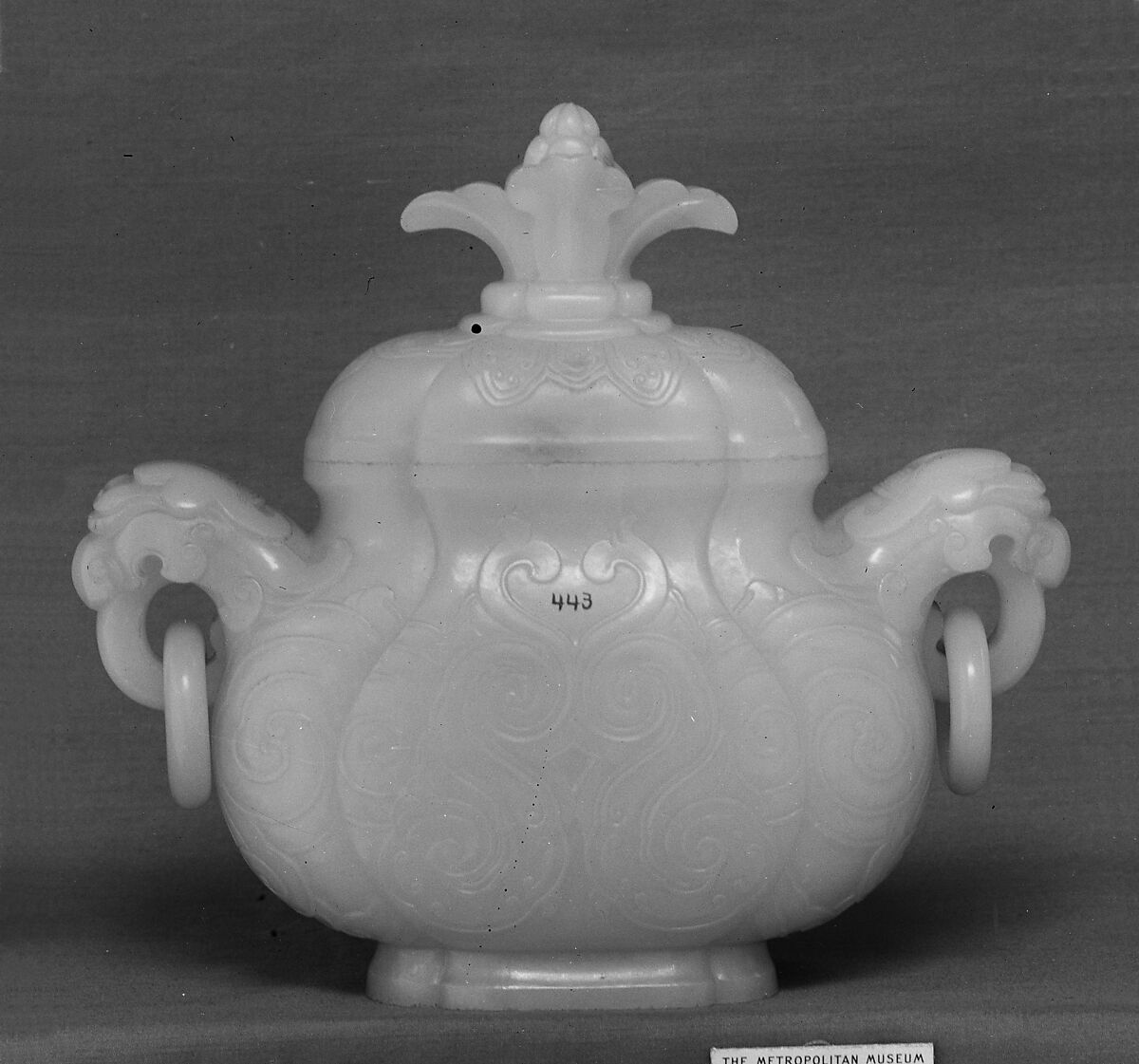 Covered jar with ring handles

, Jade (nephrite), China