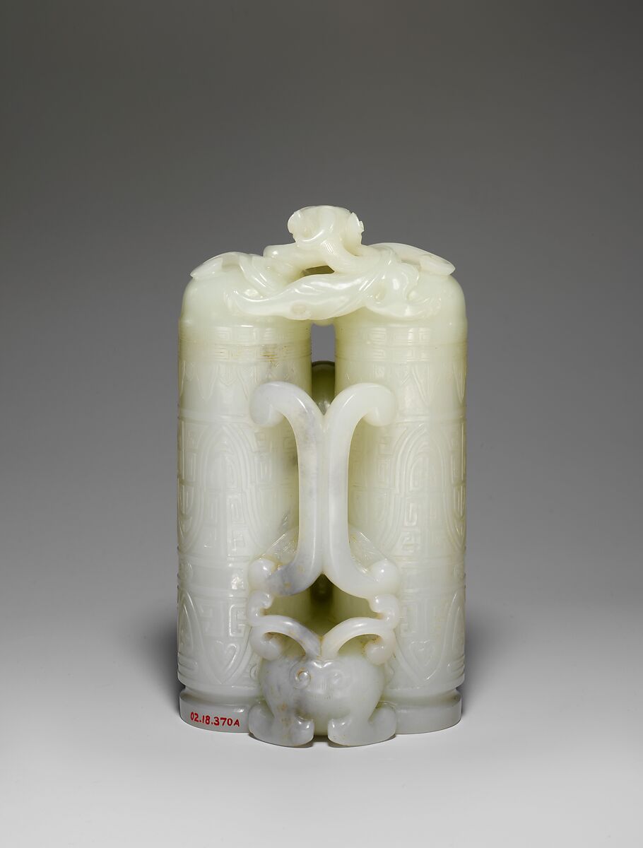 Double vessel with mythical beasts (champion vase), Jade (nephrite), China