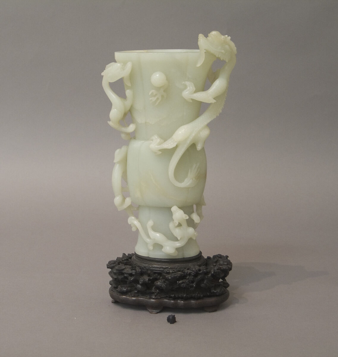 Beaker with Five Dragons, Nephrite, white with light greenish tint, China 