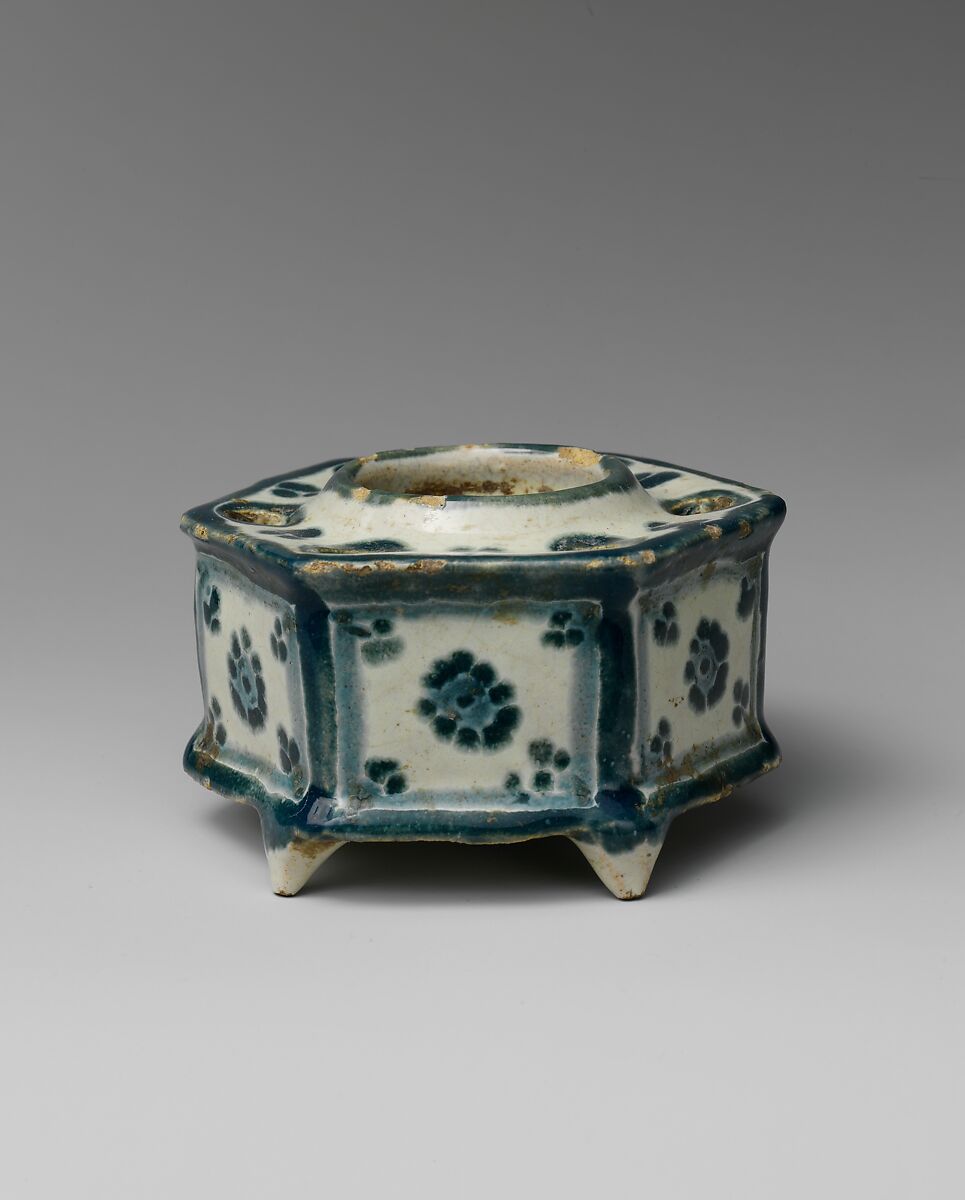 Inkwell, Tin-glazed earthenware, Mexican