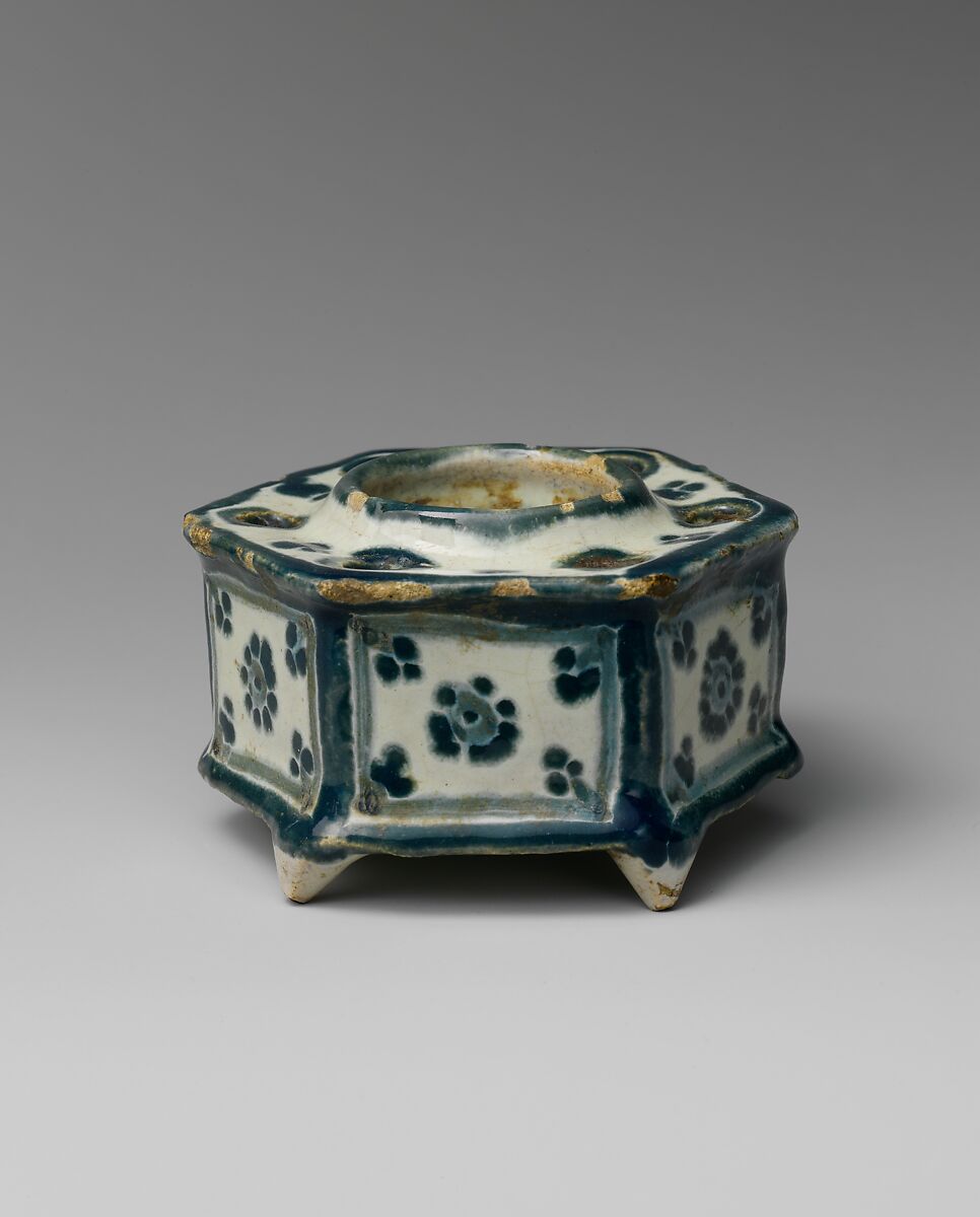 Inkwell, Tin-glazed earthenware, Mexican 