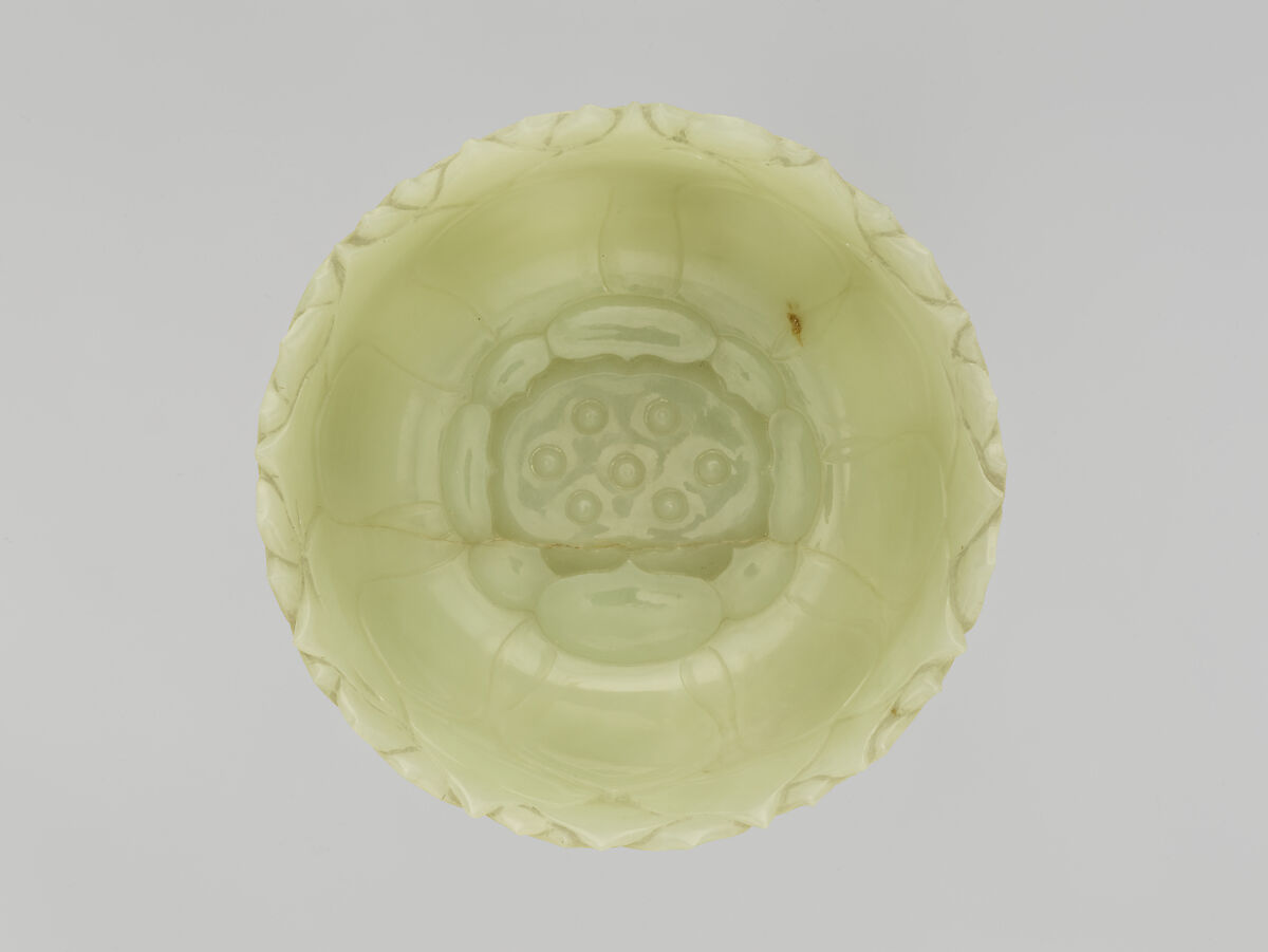 Lotus bowl with Buddha and arhats, Jade (nephrite), China