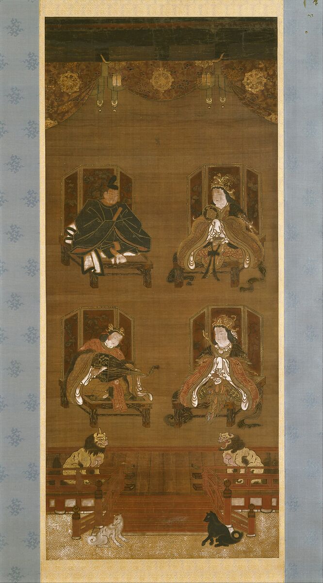 The Four Deities of Mount Kōya, Hanging scroll; ink, color, and gold on silk, Japan 