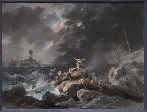 Shipwreck, Jean Pillement (French, Lyons 1728–1808 Lyons), Pastel on gessoed canvas 