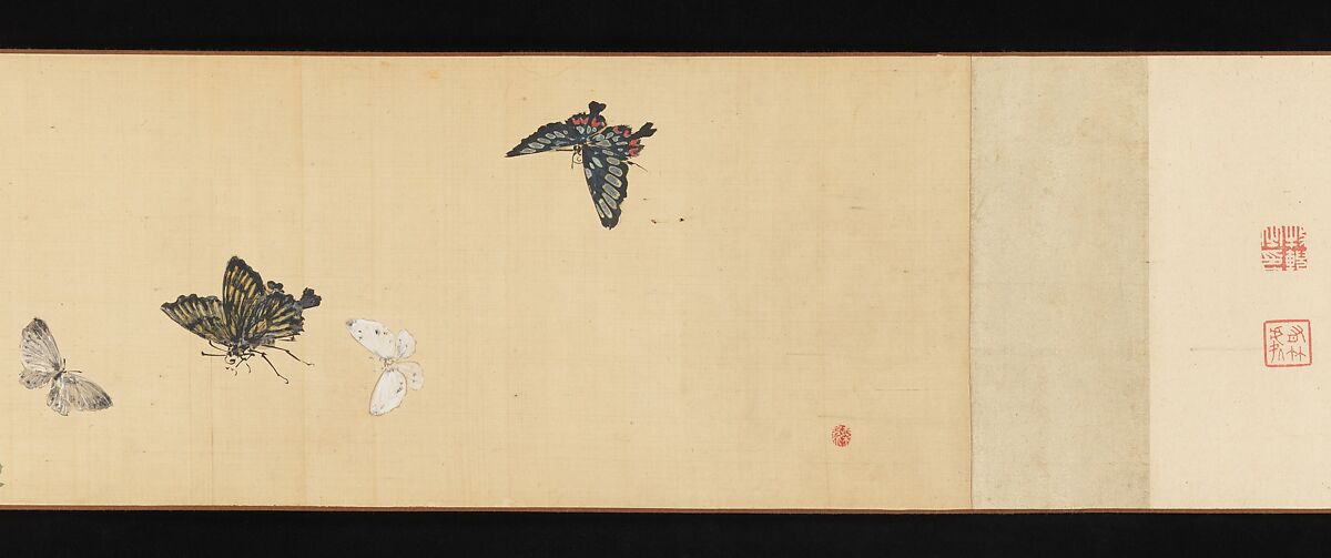 Insects and Grasses, Yamamoto Baiitsu (Japanese, 1783–1856), Handscroll; ink and color on silk, Japan