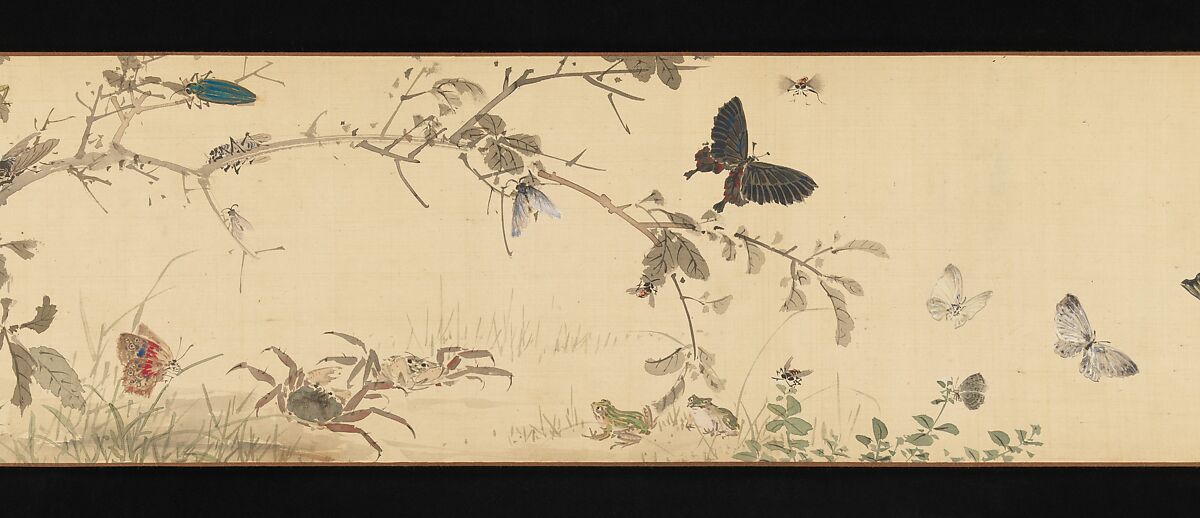Insects and Grasses, Yamamoto Baiitsu (Japanese, 1783–1856), Handscroll; ink and color on silk, Japan