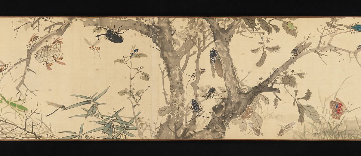 Insects and Grasses, Yamamoto Baiitsu (Japanese, 1783–1856), Handscroll; ink and color on silk, Japan