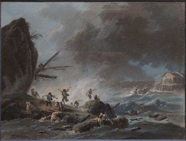 Shipwreck, Jean Pillement (French, Lyons 1728–1808 Lyons), Pastel on gessoed canvas 