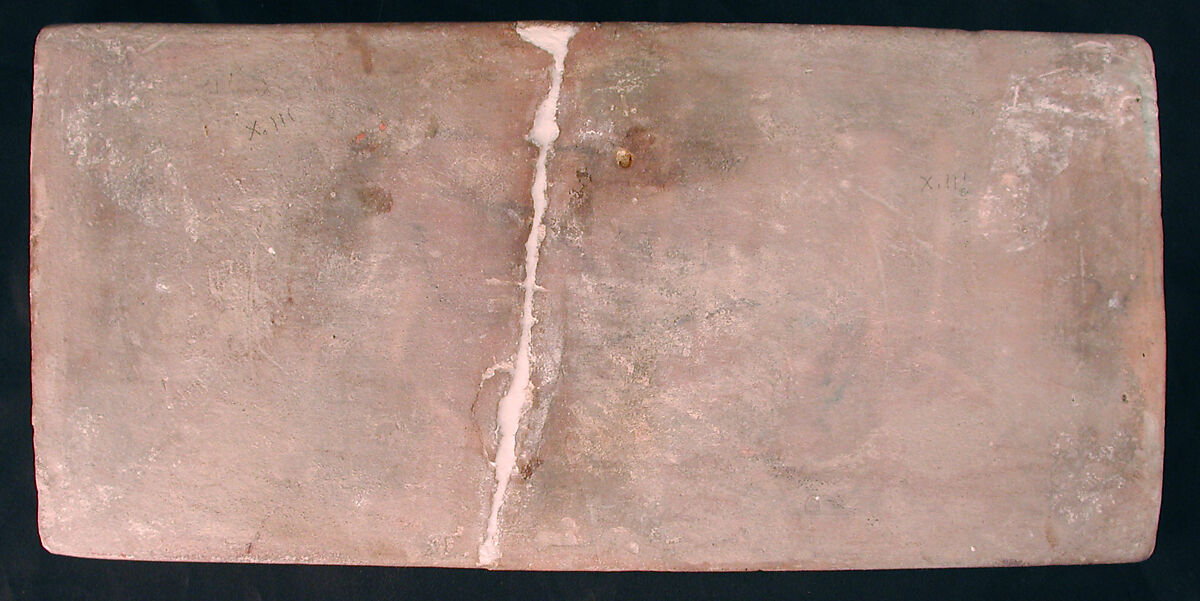 Tile from a Frieze, Stonepaste; inglaze painted in blue and turquoise and luster-painted on opaque white glaze