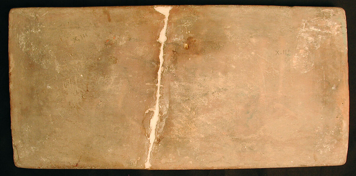 Tile from a Frieze, Stonepaste; inglaze painted in blue and turquoise and luster-painted on opaque white glaze