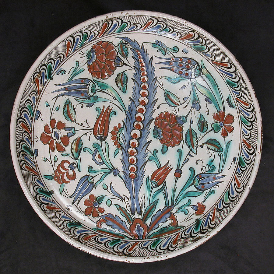 Plate, Stonepaste; painted under transparent glaze 