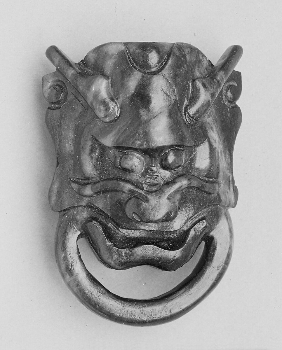 Mask of a Demon Holding a Ring, Jade, China 