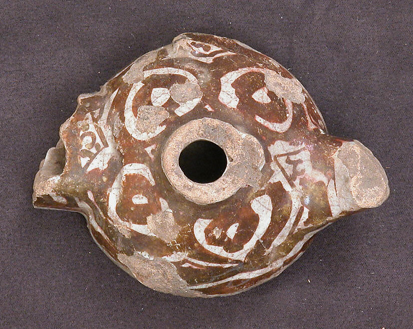 Fragment of a Lamp, Earthenware; glazed 