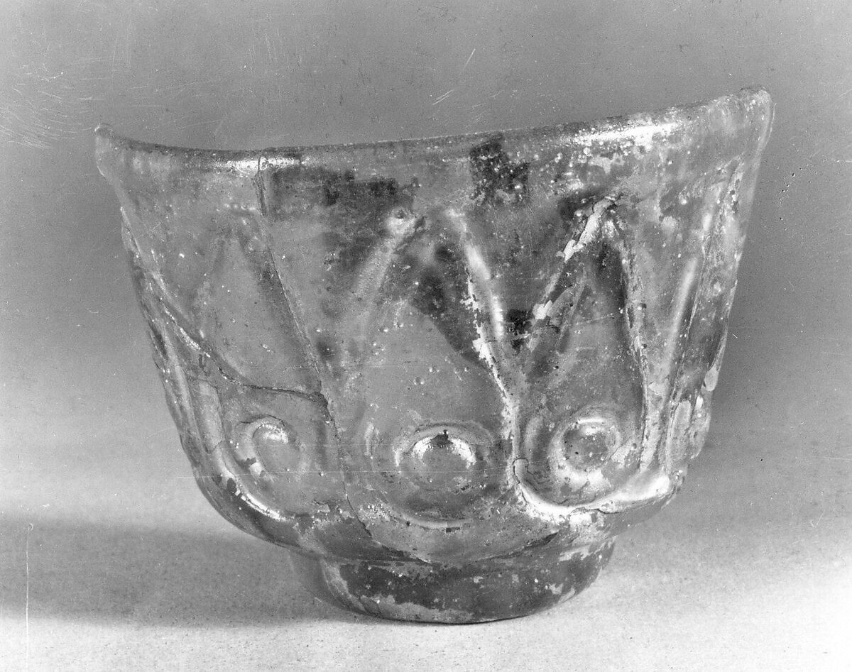 Fragmentary Cup with Molded Designs in the Beveled Style, Glass, colorless; blown, impressed with tongs