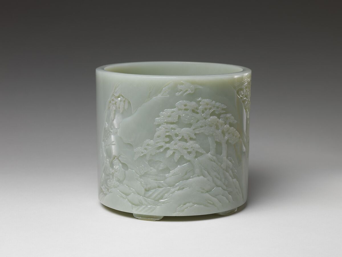 Brush holder with two brushes, Jade (nephrite), China