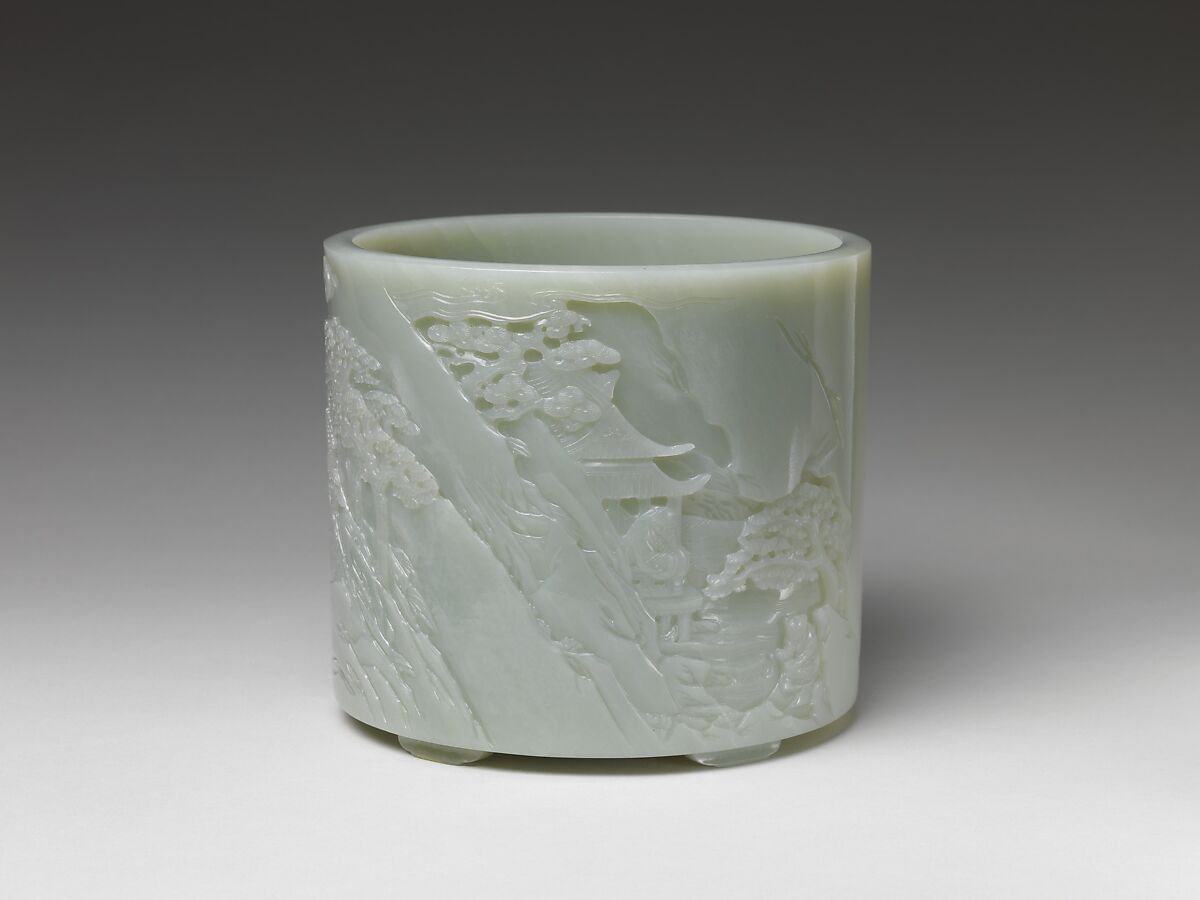 Brush holder with two brushes, Jade (nephrite), China