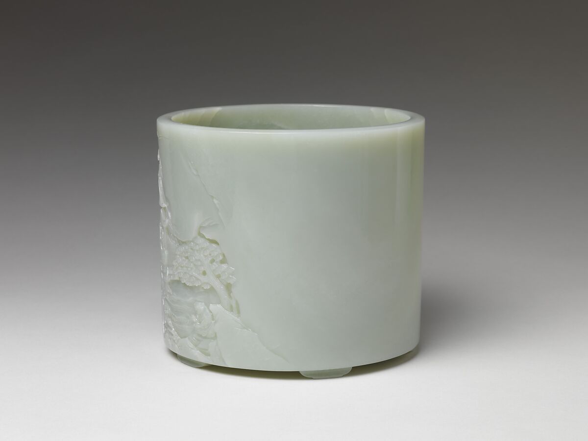 Brush holder with two brushes, Jade (nephrite), China