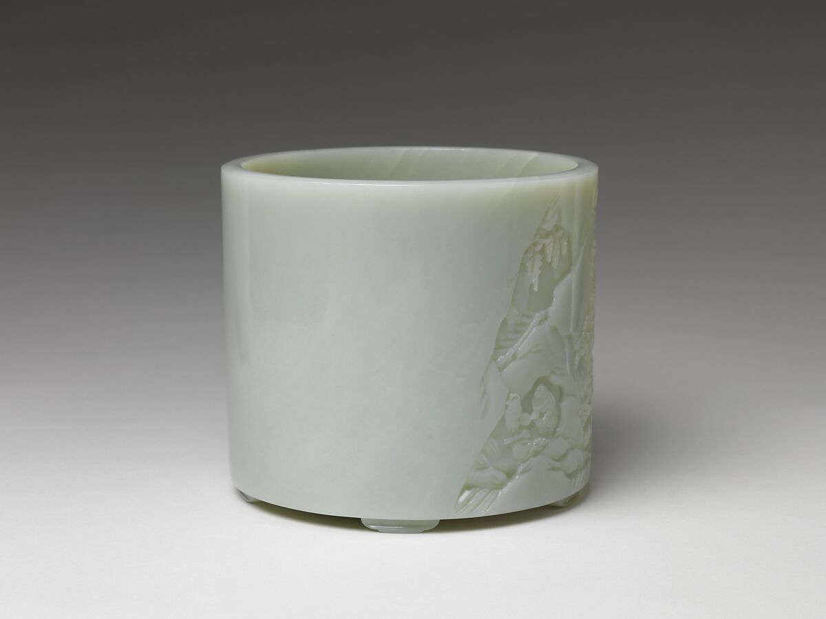 Brush holder with two brushes, Jade (nephrite), China