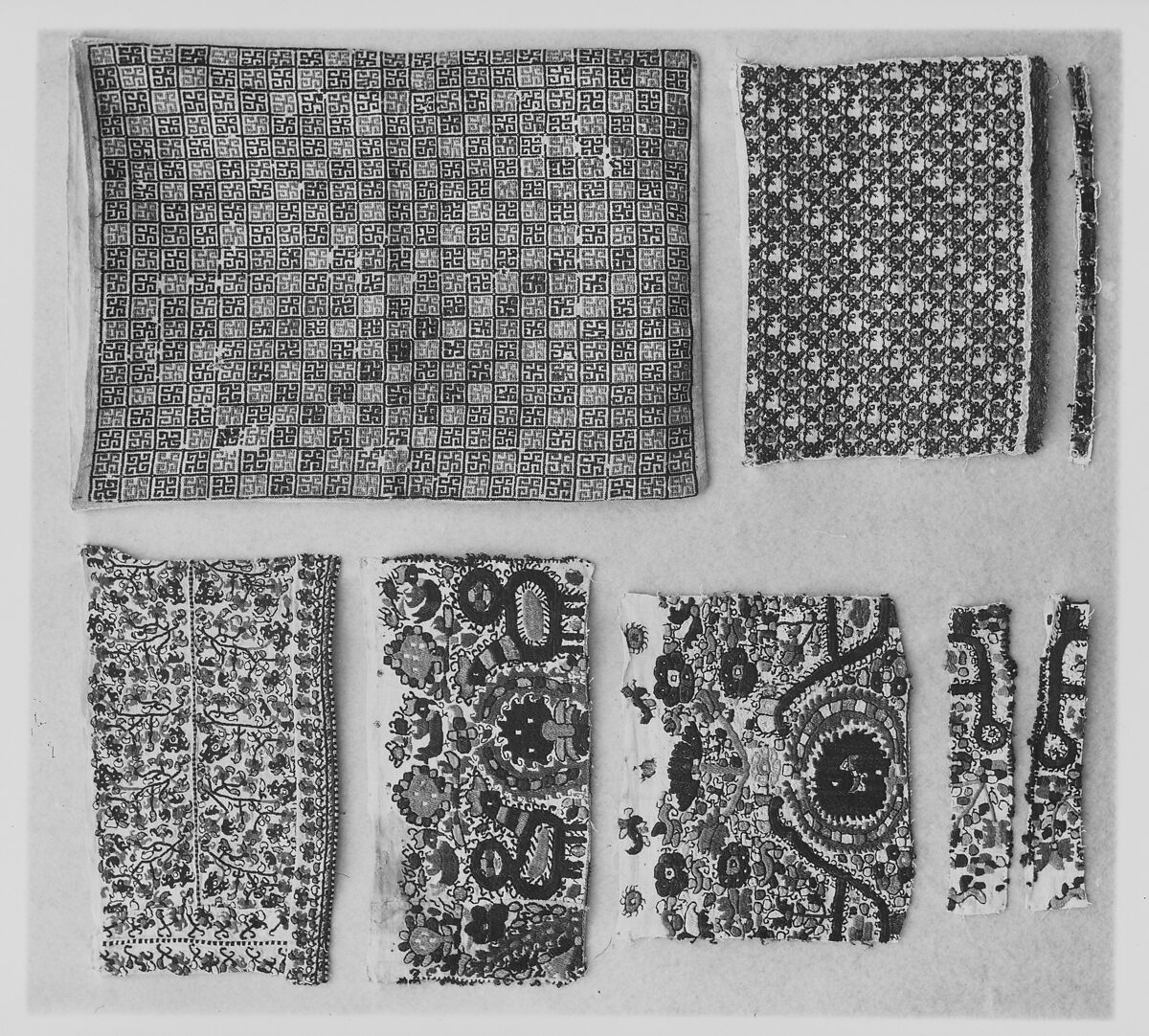 Joined Fragments, Linen, silk, metal wrapped thread; plain weave, embroidered