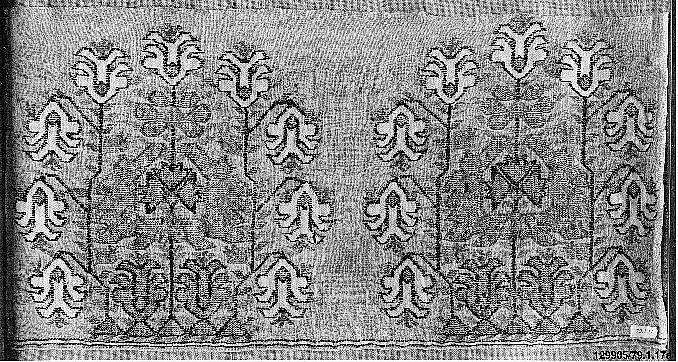 Textile Fragment, Linen, silk, metal wrapped thread; plain weave, embroidered