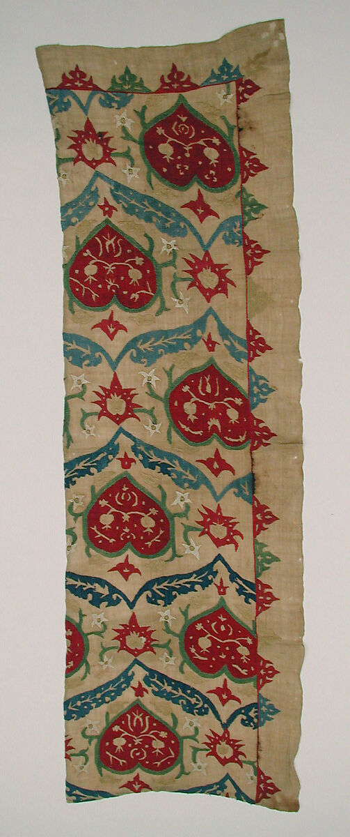 Textile Fragment, Linen, silk; plain weave, embroidered 
