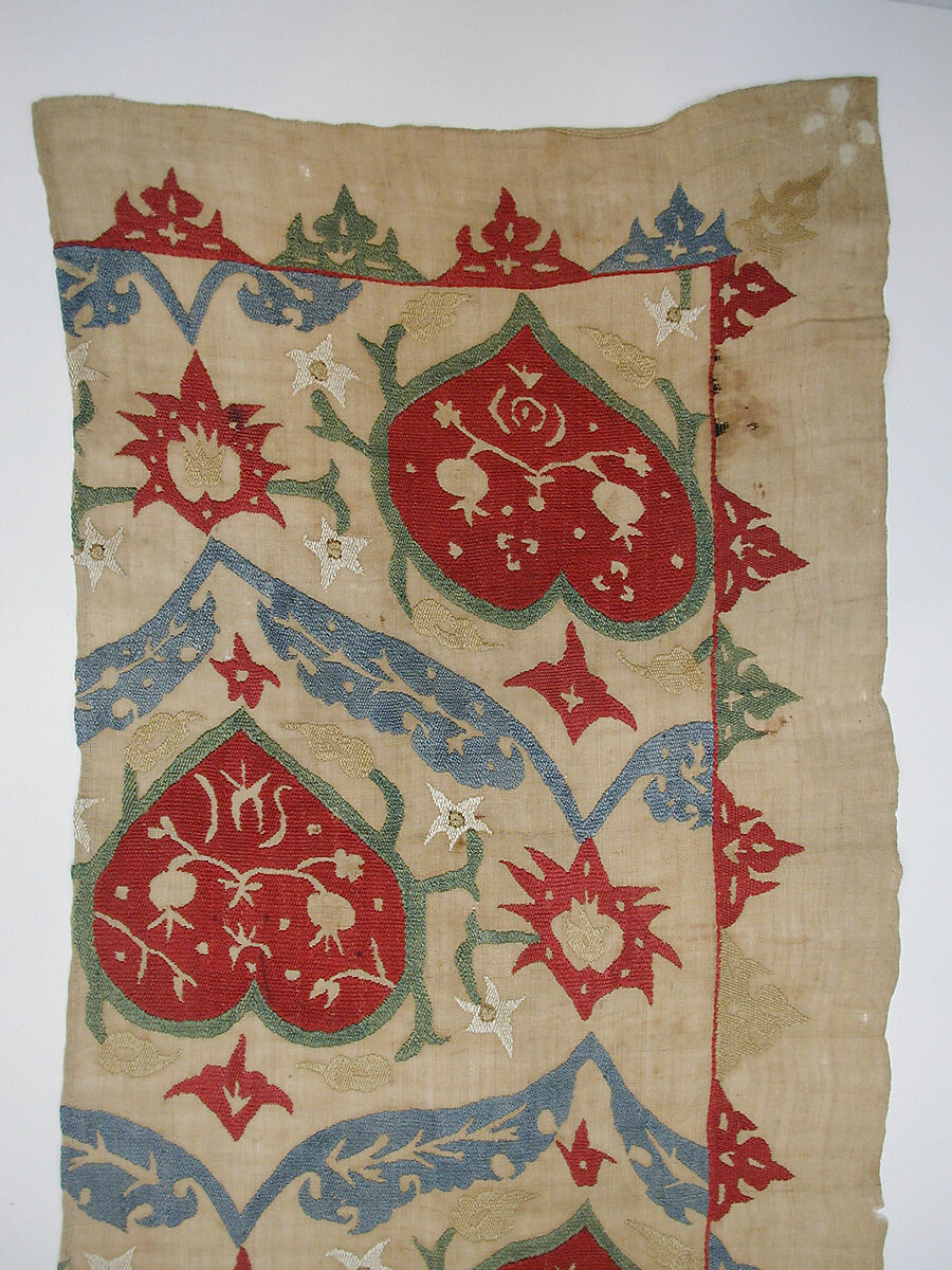 Textile Fragment, Linen, silk; plain weave, embroidered