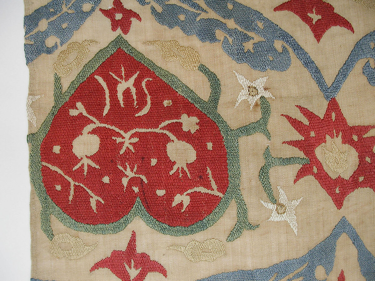 Textile Fragment, Linen, silk; plain weave, embroidered