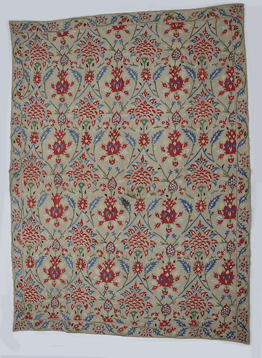 Cover, Linen, silk; plain weave, embroidered