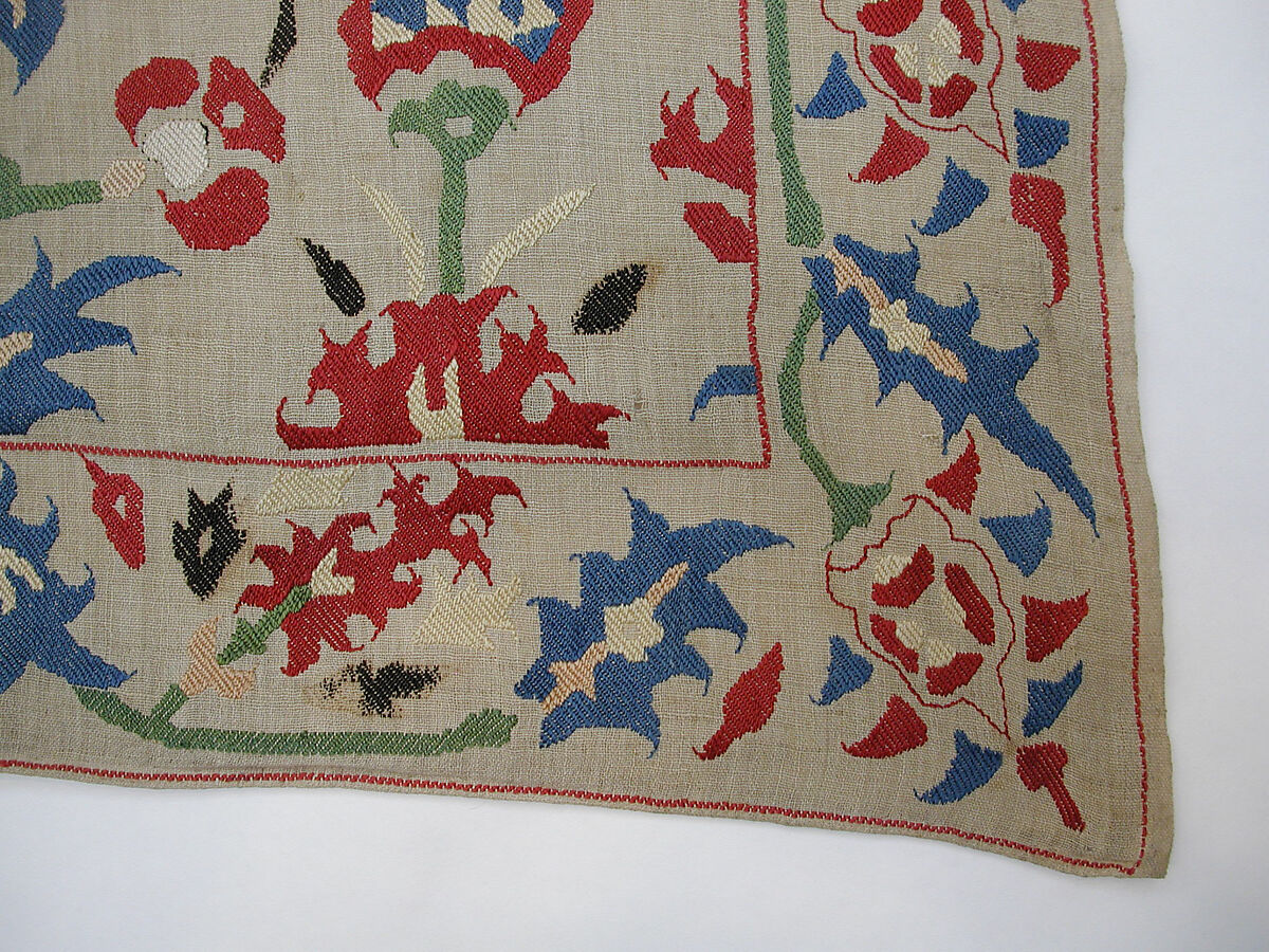 Cover, Linen, silk; plain weave, embroidered