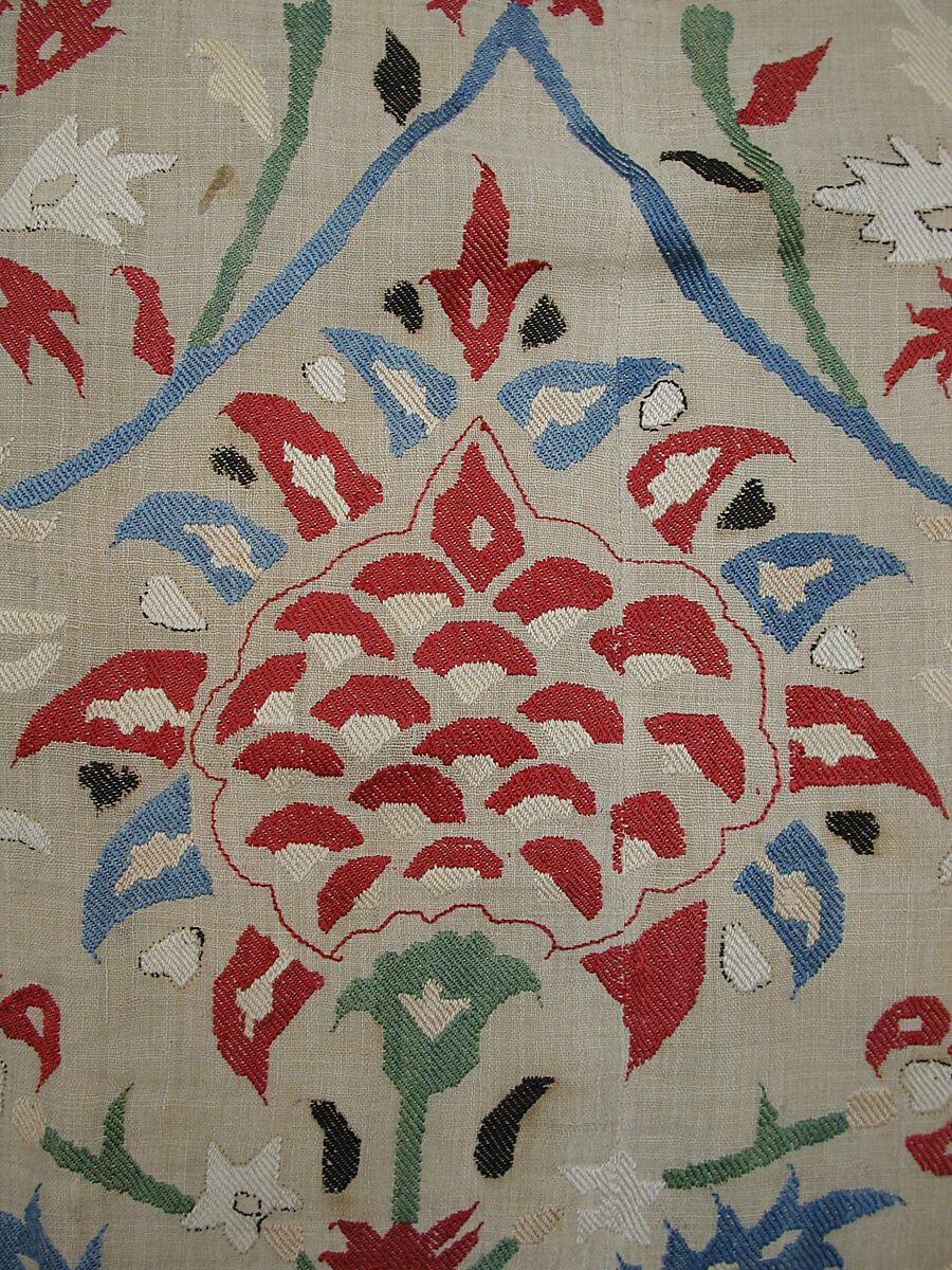 Cover, Linen, silk; plain weave, embroidered