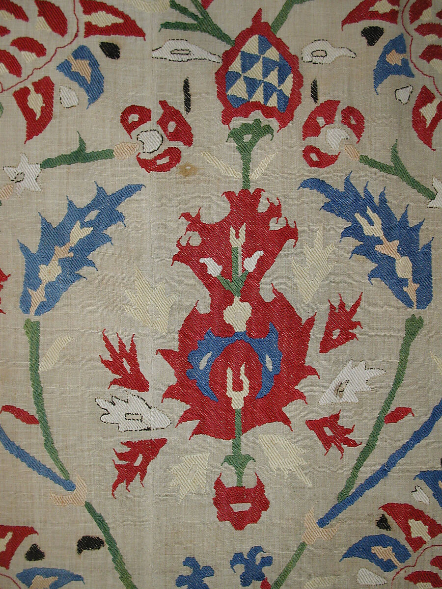Cover, Linen, silk; plain weave, embroidered