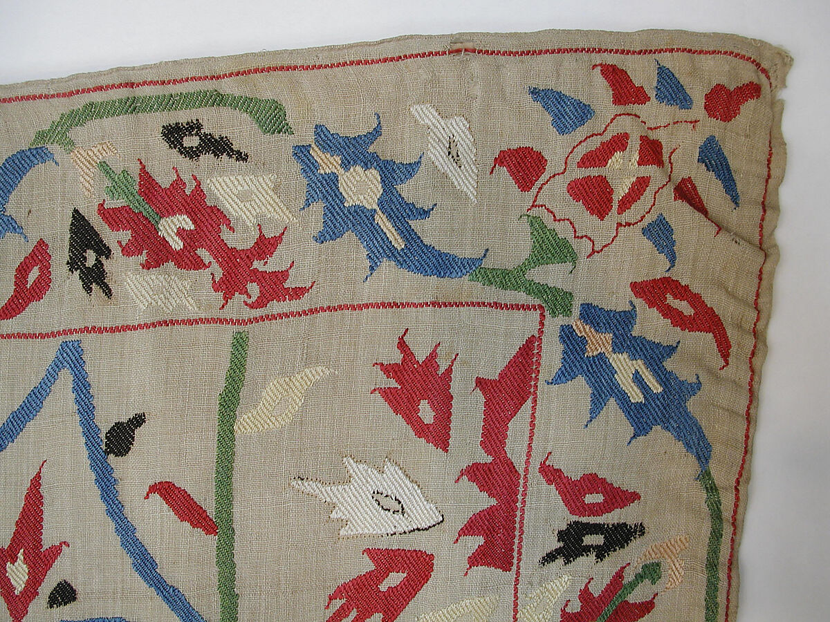 Cover, Linen, silk; plain weave, embroidered