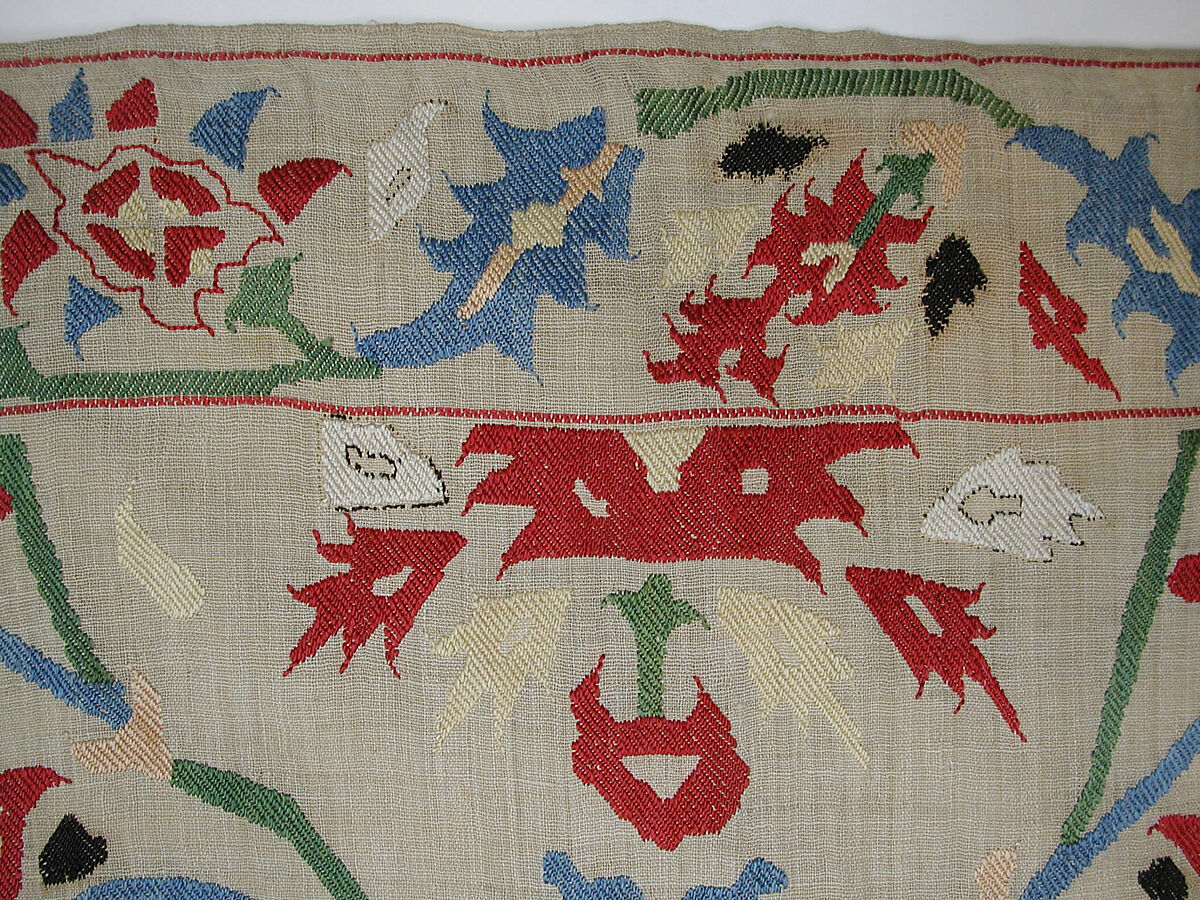 Cover, Linen, silk; plain weave, embroidered