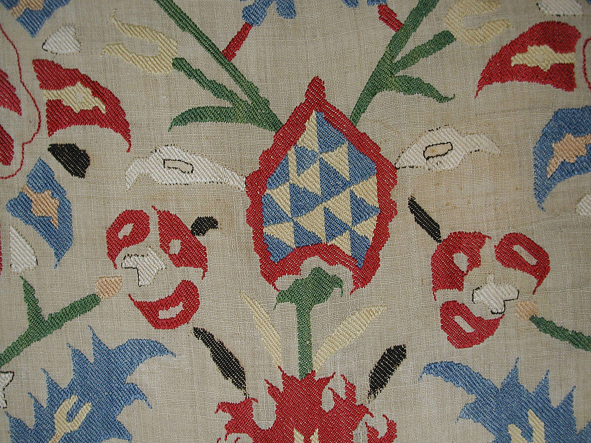 Cover, Linen, silk; plain weave, embroidered