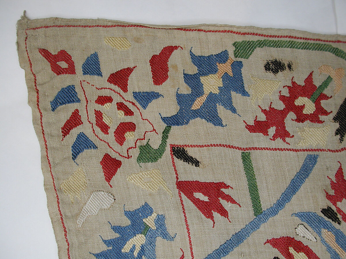 Cover, Linen, silk; plain weave, embroidered