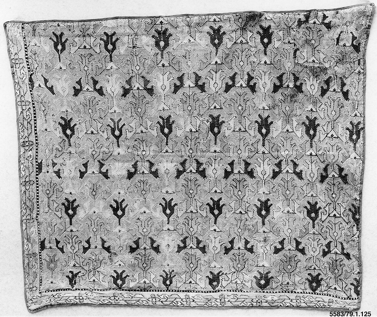 Textile Fragment, Linen, silk; plain weave, embroidered 