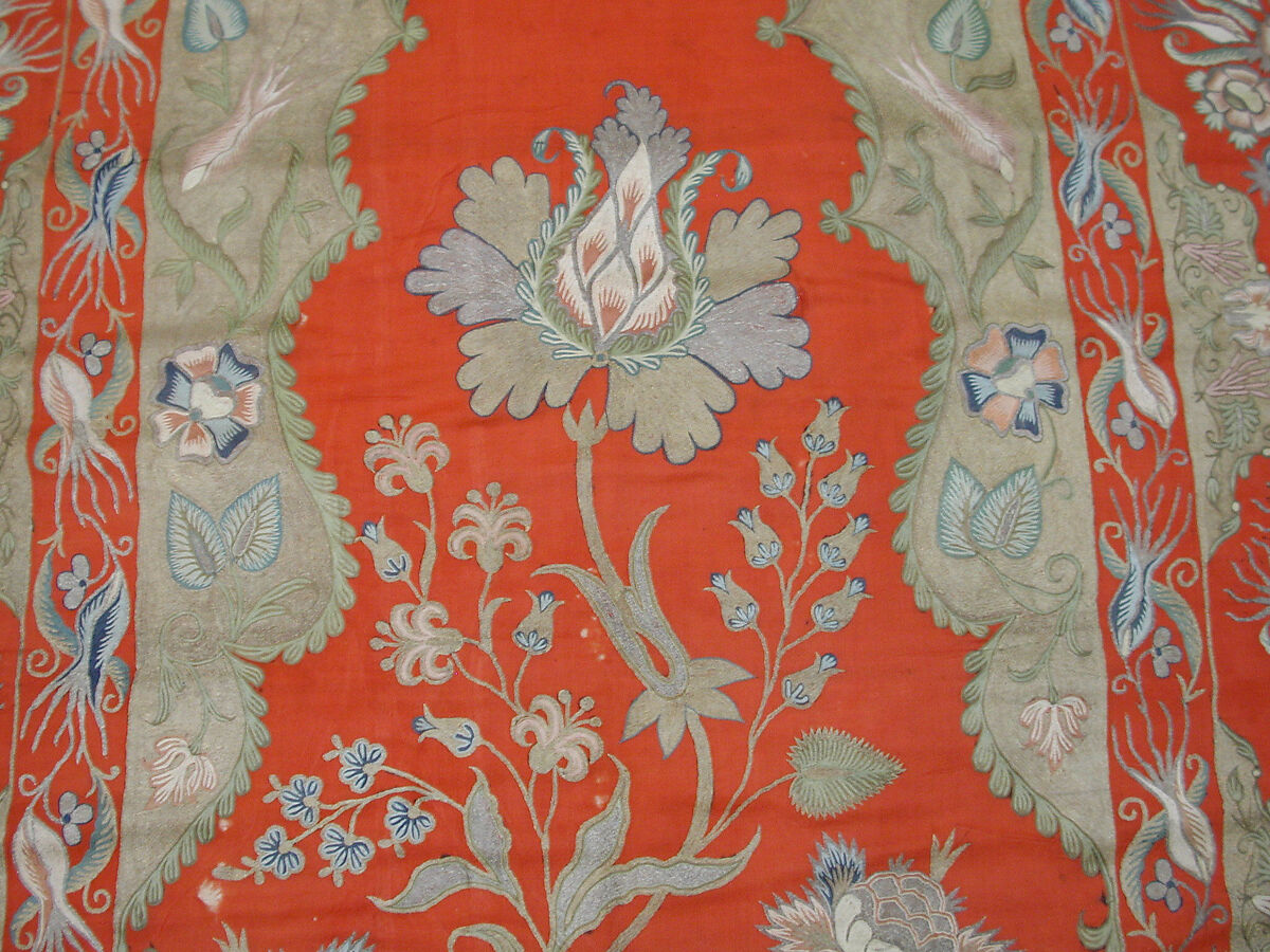 Cover or Hanging, Wool, silk, metal wrapped thread; twill weave, embroidered