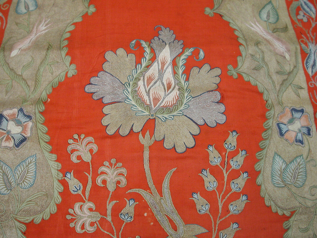 Cover or Hanging, Wool, silk, metal wrapped thread; twill weave, embroidered