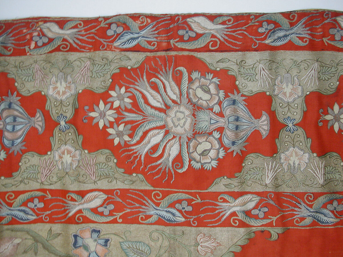 Cover or Hanging, Wool, silk, metal wrapped thread; twill weave, embroidered