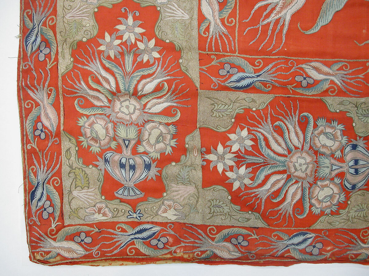 Cover or Hanging, Wool, silk, metal wrapped thread; twill weave, embroidered