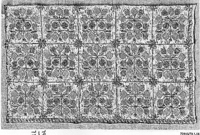 Textile Fragment, Linen, silk, metal wrapped thread; plain weave, embroidered 