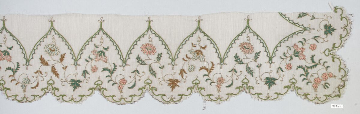 Textile Fragment, Silk, metal wrapped thread; plain weave, embroidered 
