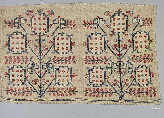 Towel End, Linen, silk; plain weave, embroidered