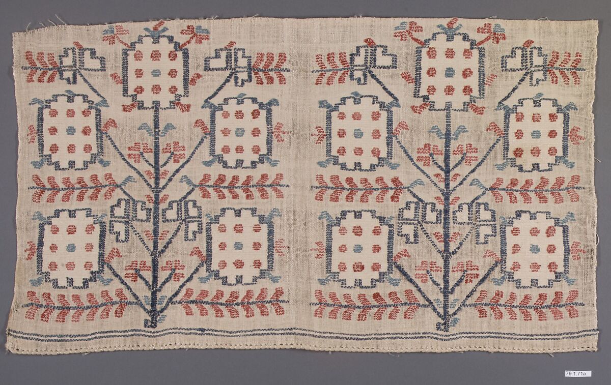 Towel End, Linen, silk; plain weave, embroidered