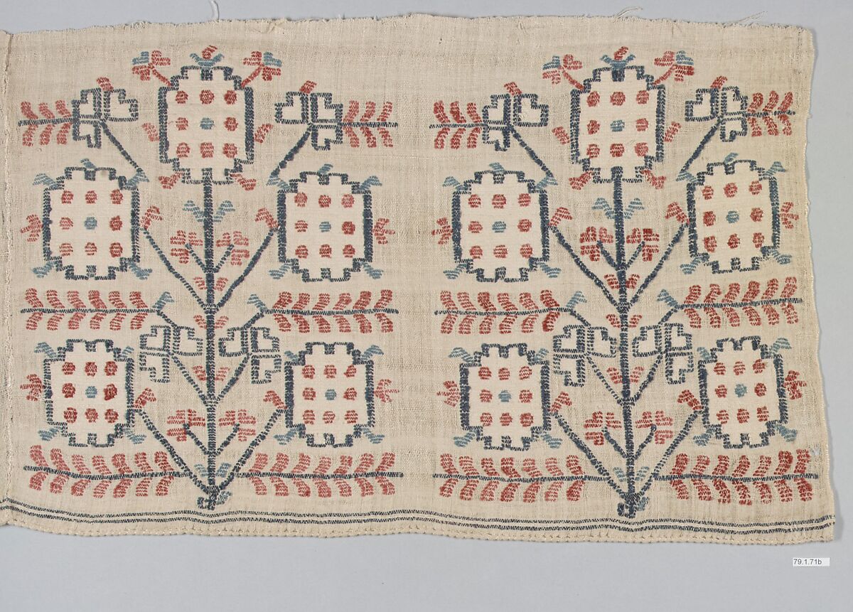 Towel End, Linen, silk; plain weave, embroidered