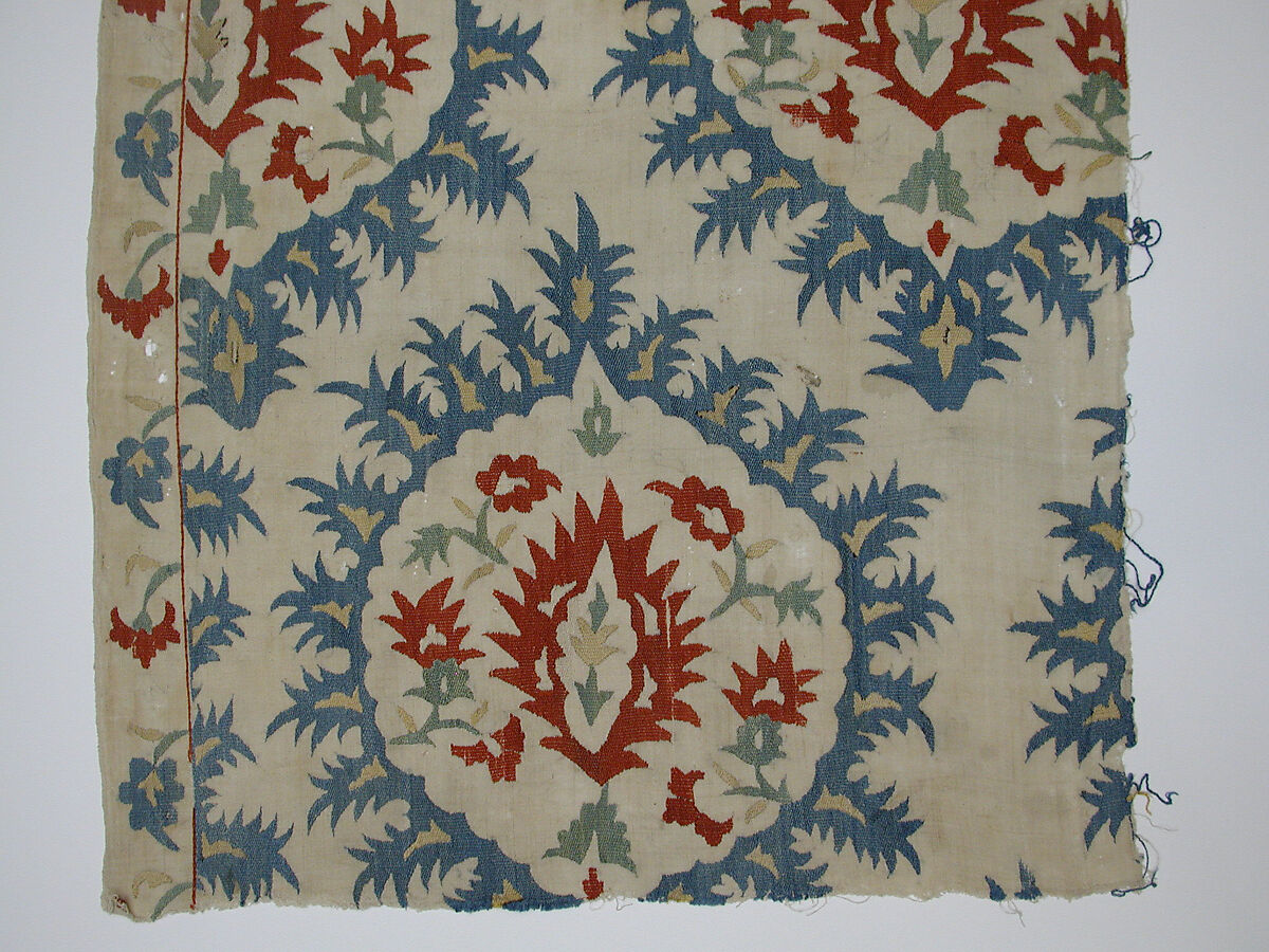 Textile Fragment, Linen, silk; plain weave, embroidered
