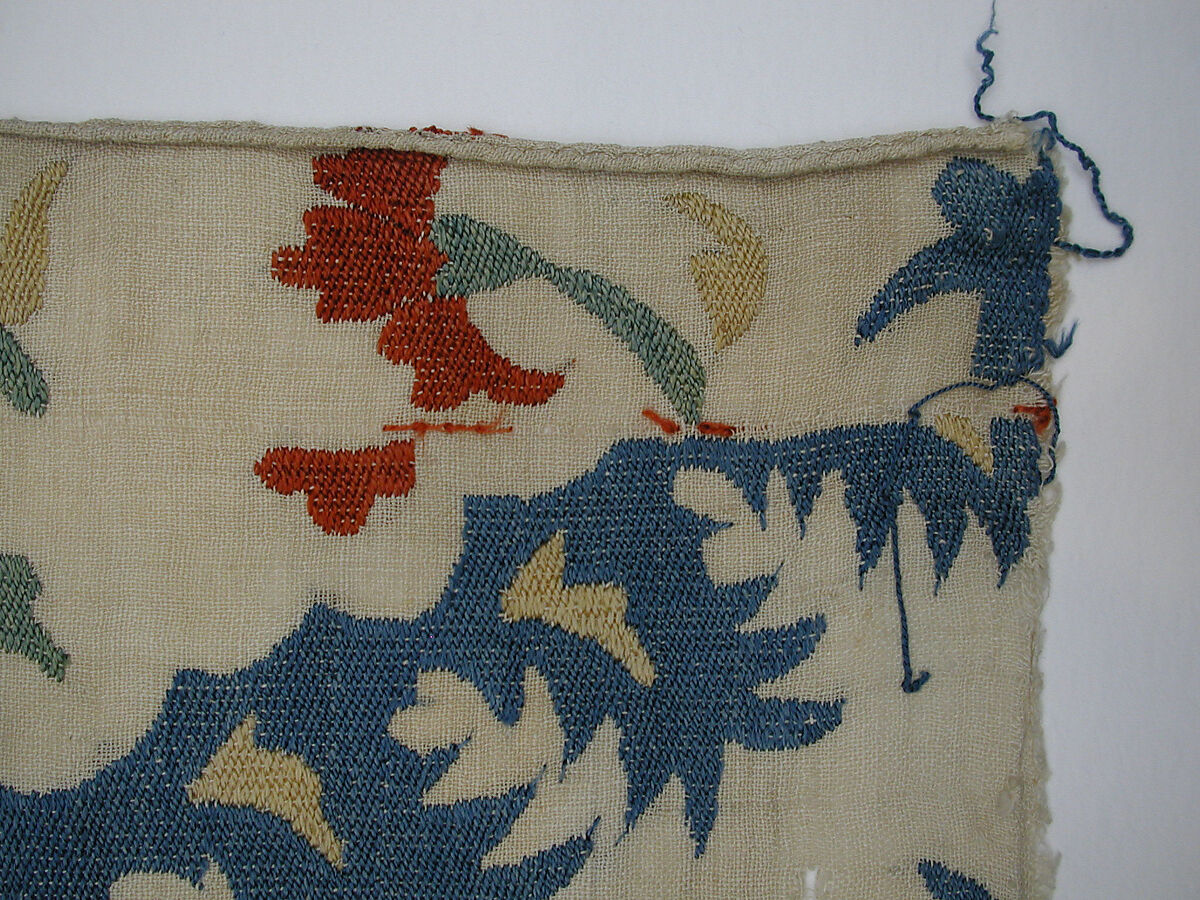 Textile Fragment, Linen, silk; plain weave, embroidered