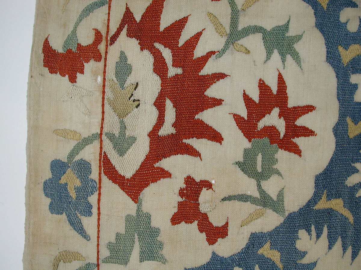 Textile Fragment, Linen, silk; plain weave, embroidered